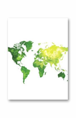 Colorful watercolor map of the world on a white background.