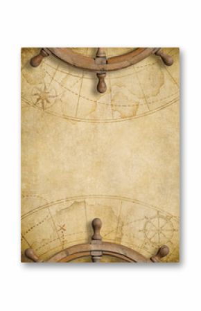 old nautical map with two steering wheels
