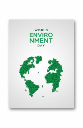 Environment Day card of green leaf earth map