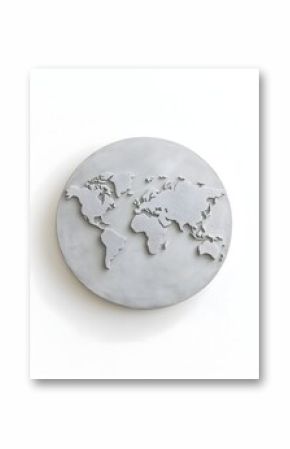 Circular, textured, light-grey world map wall decor