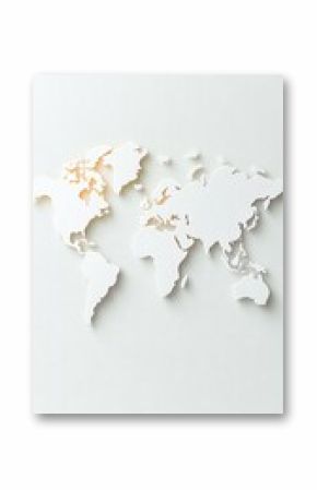 White Papercut World Map with Shadow on Textured Background