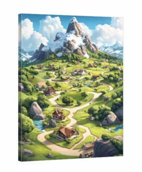 Fantasy world adventure map. 3D detailed map with routes. 