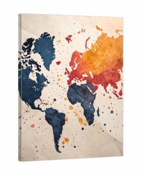 Abstract watercolor world map displaying global travel and international connections concept