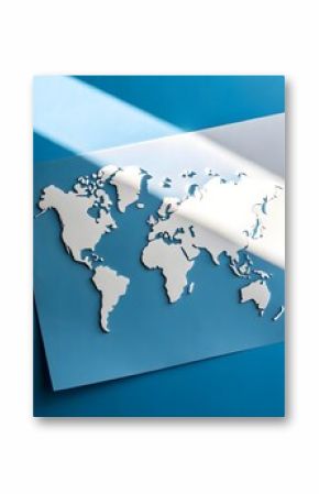 Global business and travel concept with a world map and light rays