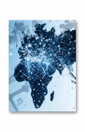 Abstract world map with connected lines, representing global network and communication