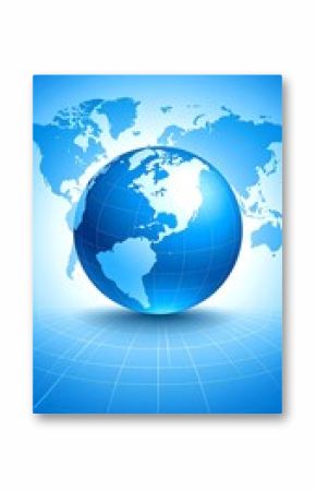 Blue globe on world map