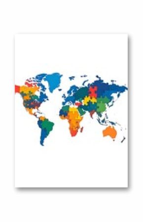 Colorful world map, jigsaw puzzle style