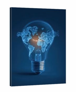 light bulb on the background of light abstract illustration incandescent bulb on world map in blue color on dark blue background representing concept of global restructuring energy crisis ai 