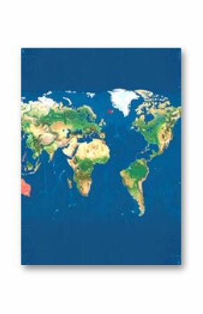 A stylized world map, showcasing landmasses and oceans with subtle topographic details