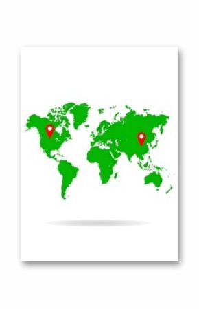 World map with two location markers