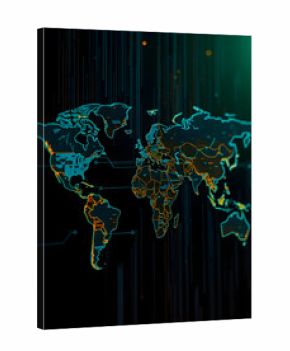 Image of data processing and world map over dark background. isolated with white highlights