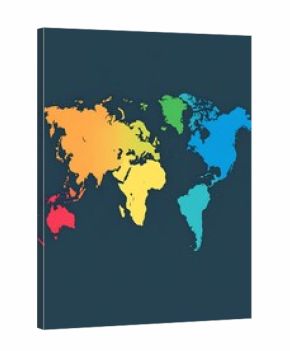A world map design, outlined with a spectrum of vibrant colors, creating a visually appealing representation of the continents.