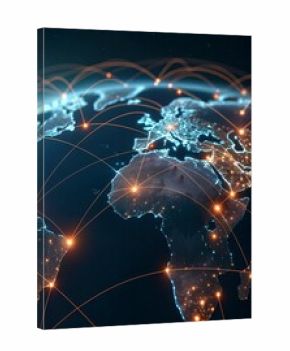 lobal network connection over the world. Internet New Best Concept of global business.World map with glowing lines on dark background. Network and communication show concept. 3D Rendering 