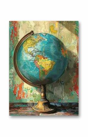 Illuminated World Antique Globe Highlighting Latin America, Celebrating Hispanic Heritage Month