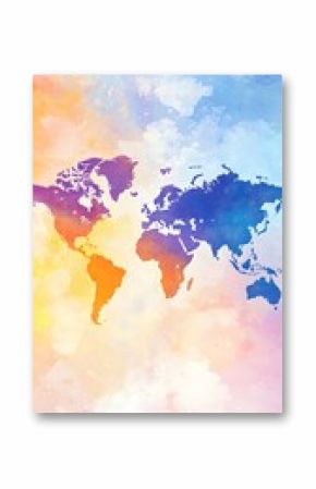 A creative vector representation of the world map with a watercolor effect, positioned on a soft light background for versatility