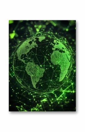 Digital Globe, Green Technology, Abstract Environmental Awareness Lines, Connected Dots, Triangles