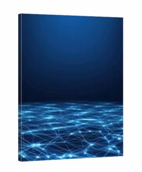 A world map designed with glowing connections highlights the global network of digital technology, ideal for illustrating business and internet concepts