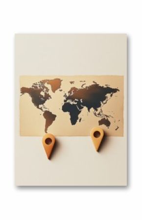 Highlighted map pins showcase prominent travel destinations on a minimalist world map, inspiring future adventures and exploration. Generative AI