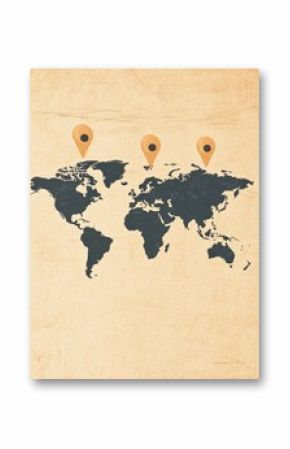 Discover major travel destinations with map pins on a minimalistic world map highlighting places to visit around the globe. Generative AI