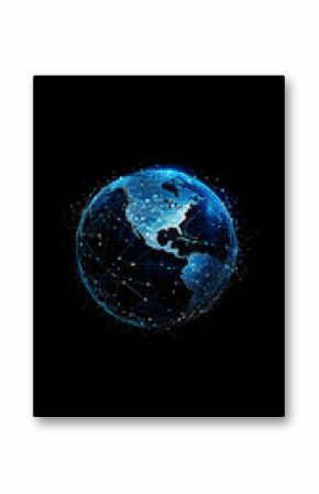 Blue planet earth rotating in space showing north and south america global network connections