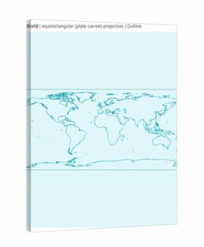 World Map. Equirectangular (plate carree) projection. Outline style. High Detail World map for infographics, education, reports, presentations. Vector illustration.