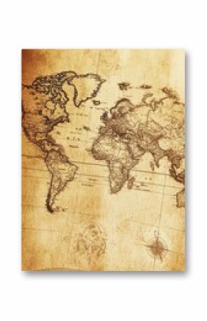 Antique World Map Showing Continents and Oceans