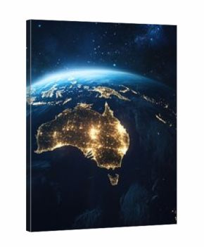 Brightly lit Australian cities seen from space.