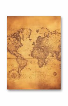 A detailed antique world map on aged parchment with warm, golden tones.