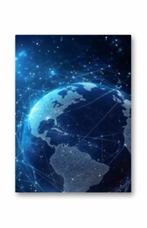 Digital world map showing data exchange and network connections, globalization and internet of things concept