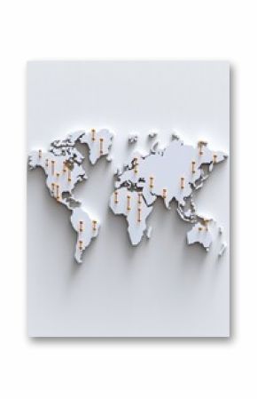 Stylish world map design showcasing key locations with digital markers for modern navigation and exploration.