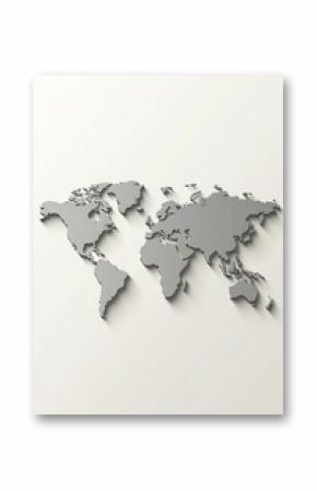Minimalist world map in monochromatic design with modern cutout style on a clean white background
