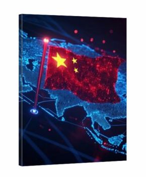 China Flag On Digital World Map