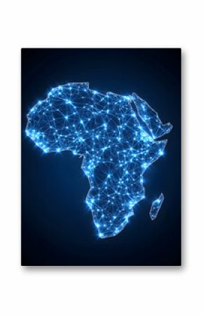 African continent network shining, connecting cities in the dark background generative AI