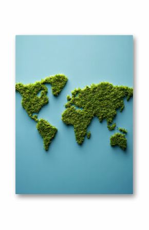 Grass World Map on Blue Background