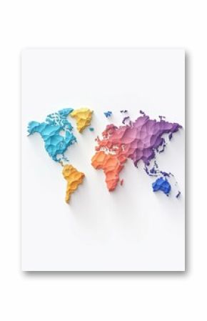 Colorful 3d world map global decor paper art modern office aerial view creative design