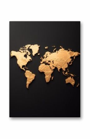 A stylish gold map of the world set against a black background, showcasing geographical features in a modern, artistic design.