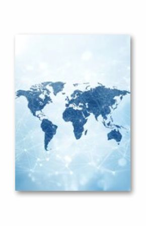 Detailed world map with digital connections overlay