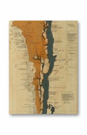 Chile & Argentina South America map with detailed place names and landscapes for historical use