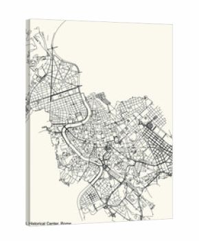 Black simple detailed street roads map on vintage beige background of the neighbourhood Municipio I – Historical Center municipality of Rome, Italy