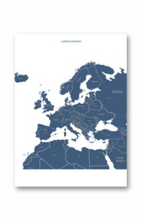 A detailed map of Europe. European map vector with country and capital name.