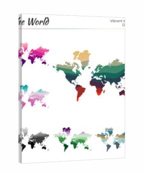 Set of vector maps of The World. Vibrant waves design. Bright map of world in geometric smooth curves style. Multicolored The World map for your design. Elegant vector illustration.