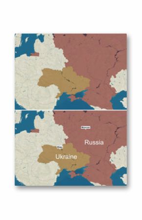 The map of Ukraine and Russia with text and textless