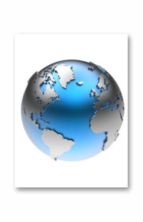 planet earth globe isolated metallic blue-silver globe 3D  rendering