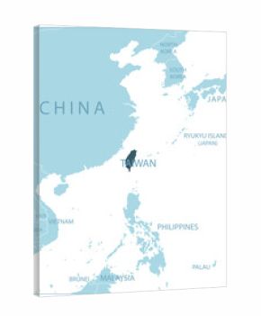 Taiwan - blue map with neighboring countries and names.