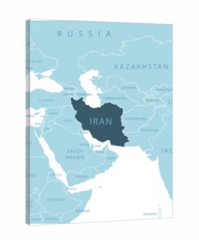 Iran - blue map with neighboring countries and names.