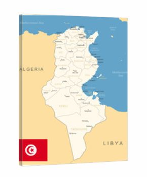 Tunisia - detailed map with administrative divisions and country flag. Vector illustration