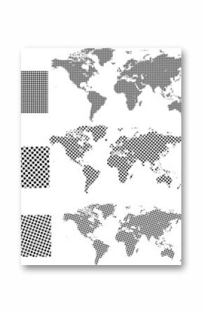 Set of dotted world maps in different resolution. Vector