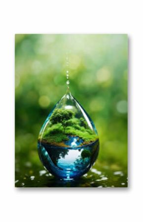 A nature in water drop with green ecology background.