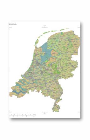 Netherlands shape isolated on white. OSM Topographic French style map