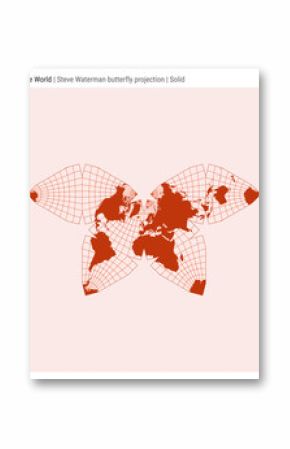 World Map. Steve Waterman butterfly projection. Solid style. High detail world map for infographics, education, reports, and presentations. Vector illustration.